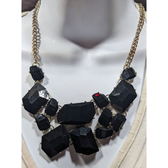 Glam Goth Chunky Black Faceted Gem Mosaic Bib Necklace - Picture 1 of 6